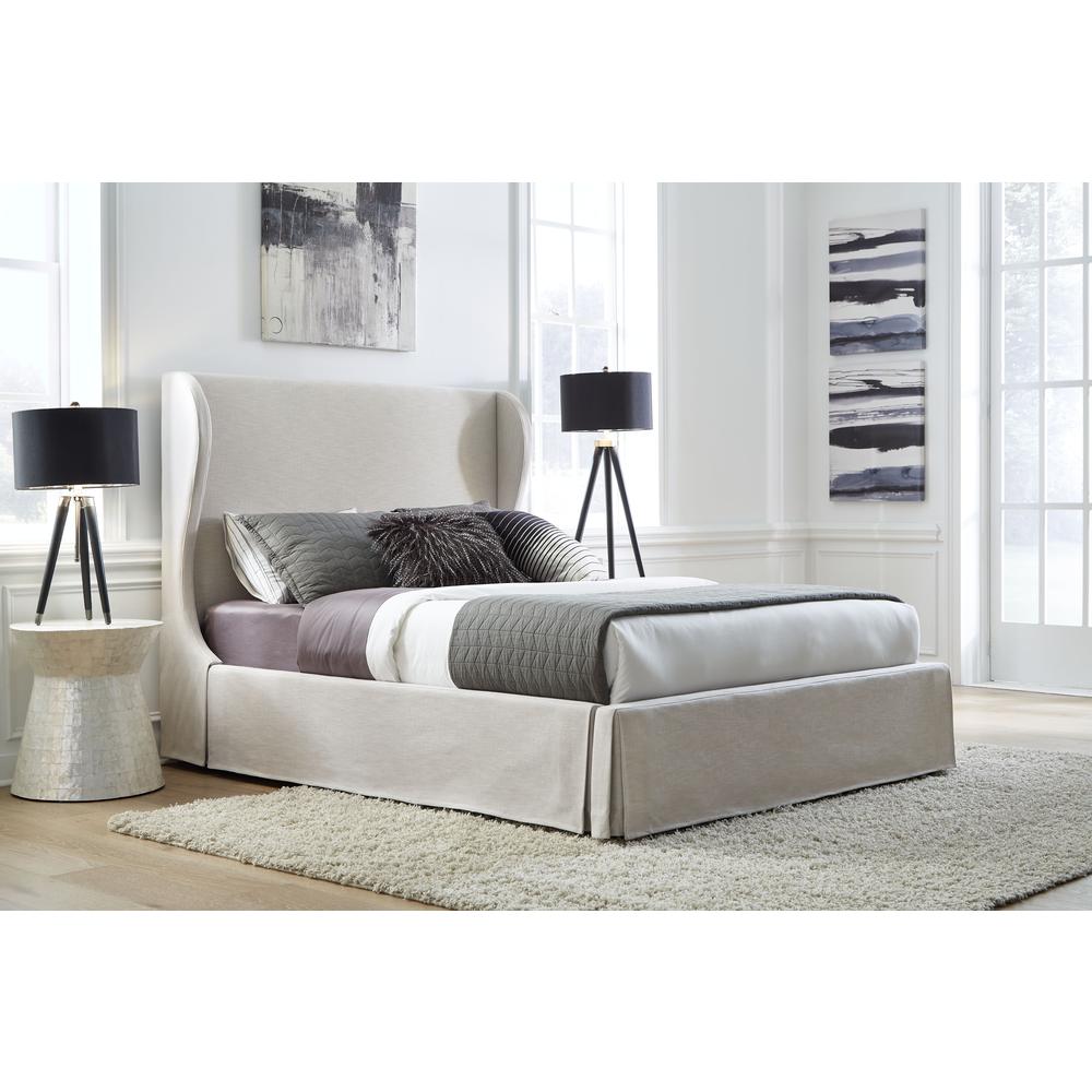 Hera Skirted Footboard Storage Panel Bed in Oatmeal. Picture 2