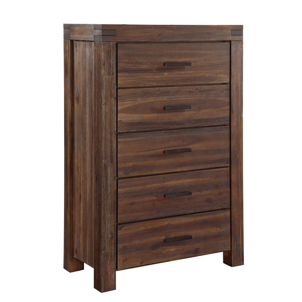 Meadow Five Drawer Solid Wood Chest in Brick Brown (2024). Picture 4