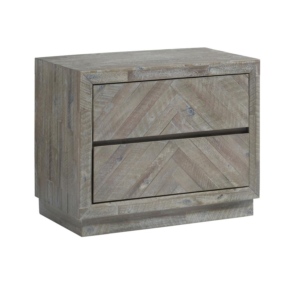 Herringbone Solid Wood Two Drawer Nightstand in Rustic Latte. Picture 3