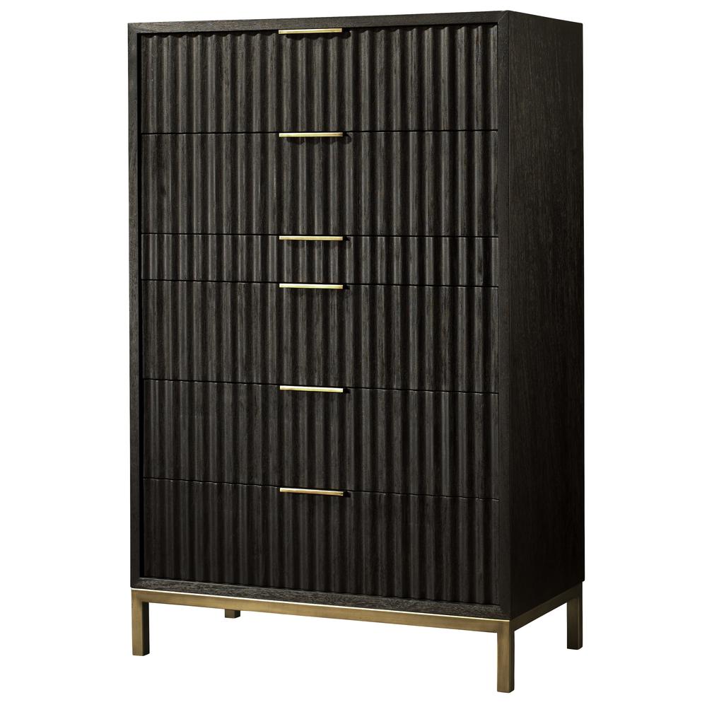 Kentfield Solid Wood Six Drawer Cheset in Black Drifted Oak (2024). Picture 1