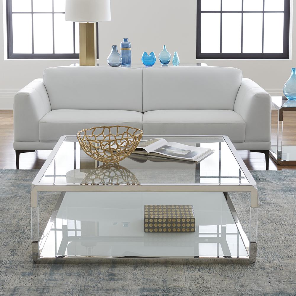 Jasper Square Coffee Table in Acrylic/White Glass/PSS. Picture 3