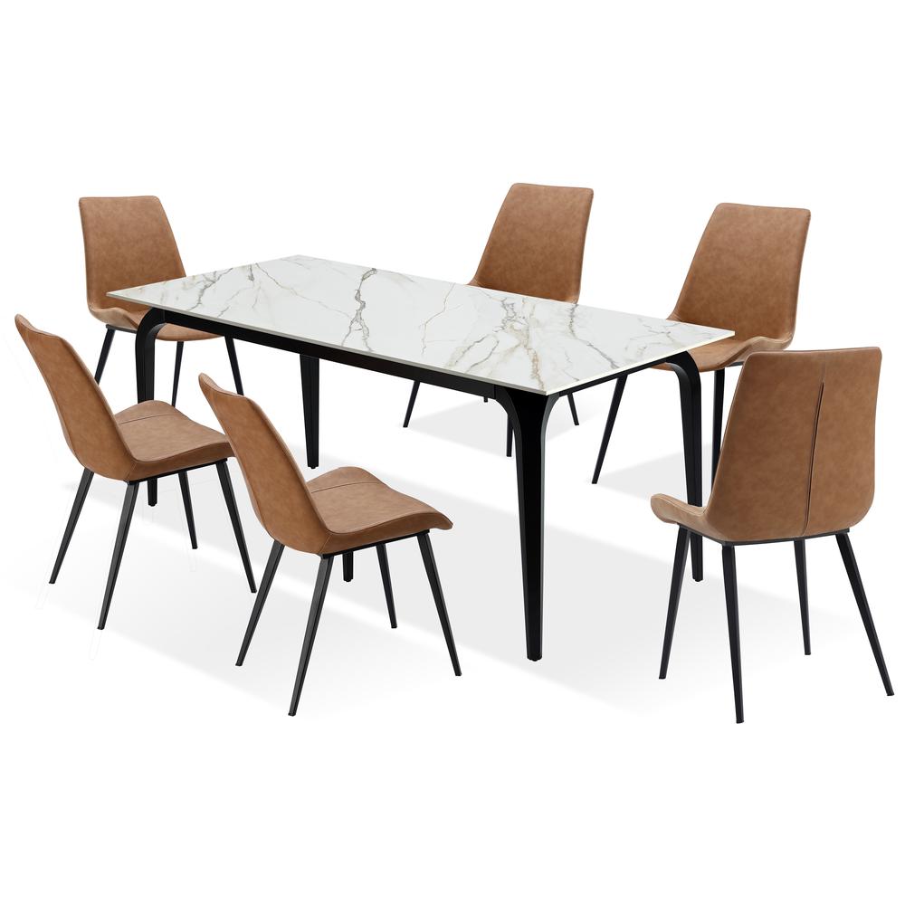 Nicoya Stone Top Rectangular Dining Table in Pumpkin Spice Stone and Black Metal. Picture 7