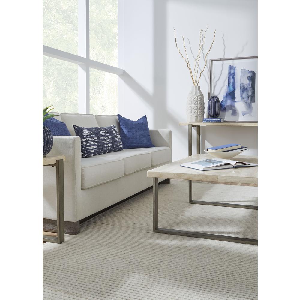 Ariela Natural Travertine Coffee Table with Bronze Metal Base. Picture 3