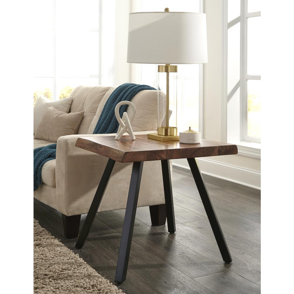 Reese Live Edge Solid Wood Metal Leg End Table in Natural Acacia. Picture 2