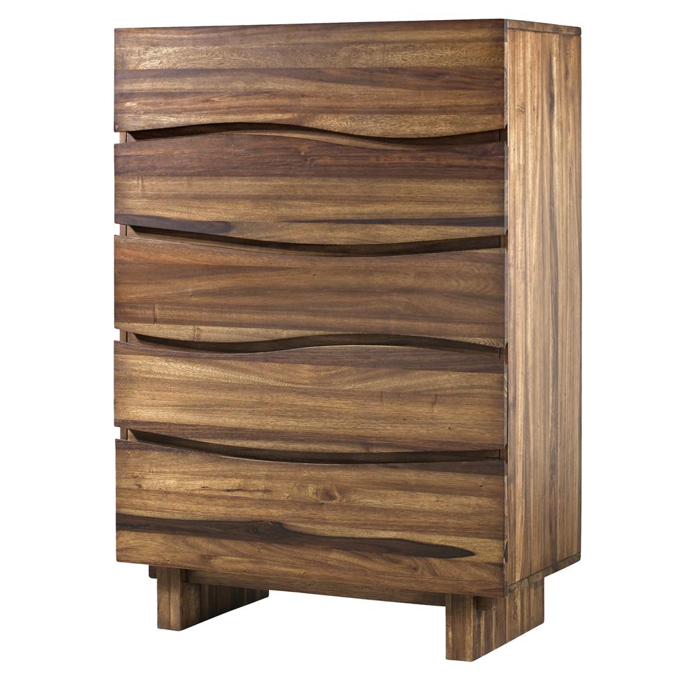 Ocean Five Drawer Solid Wood Chest in Natural Sengon (2024). Picture 4