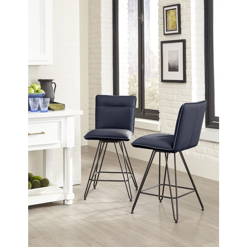 Demi Hairpin Leg Swivel Counter Stool in Cobalt, set of 2. Picture 3