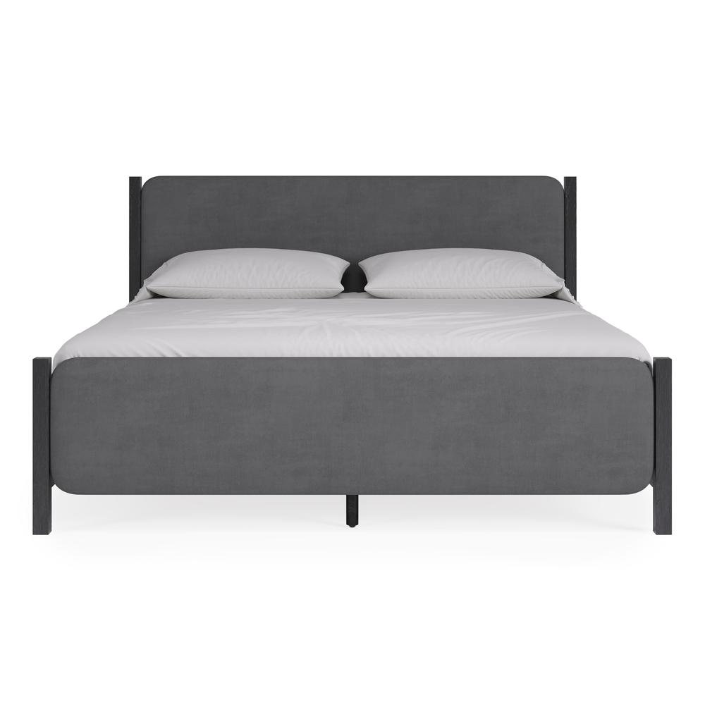 Elora Wood and Velvet Upholstered Bed in Jet and Charcoal. Picture 2