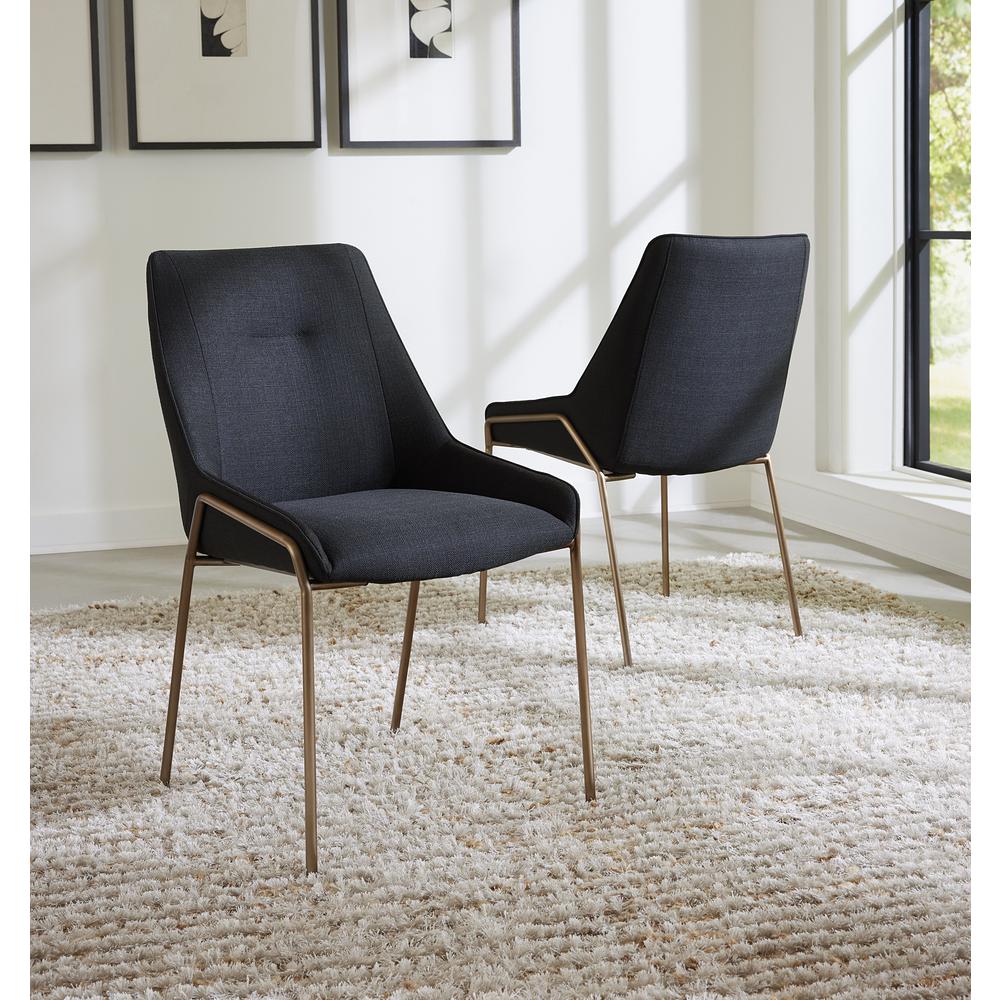 Cyrus Upholstered Dining Chair in Coal Fabric and Brushed Bronze Metal, set of 2. Picture 2