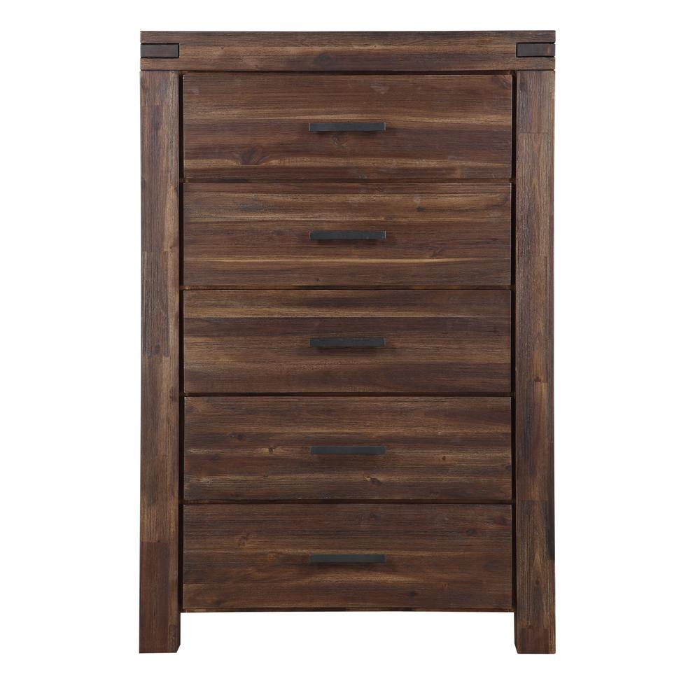 Meadow Five Drawer Solid Wood Chest in Brick Brown (2024). Picture 5