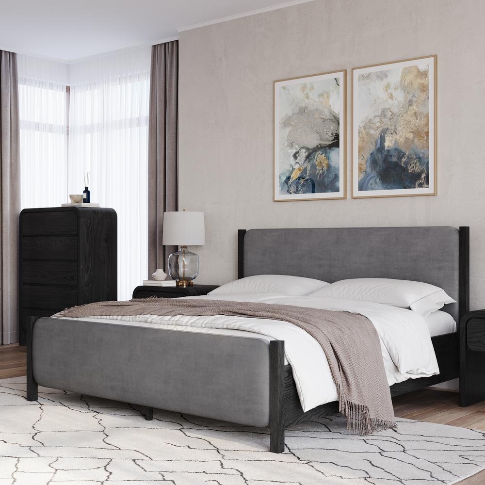 Elora Wood and Velvet Upholstered Bed in Jet and Charcoal. Picture 5