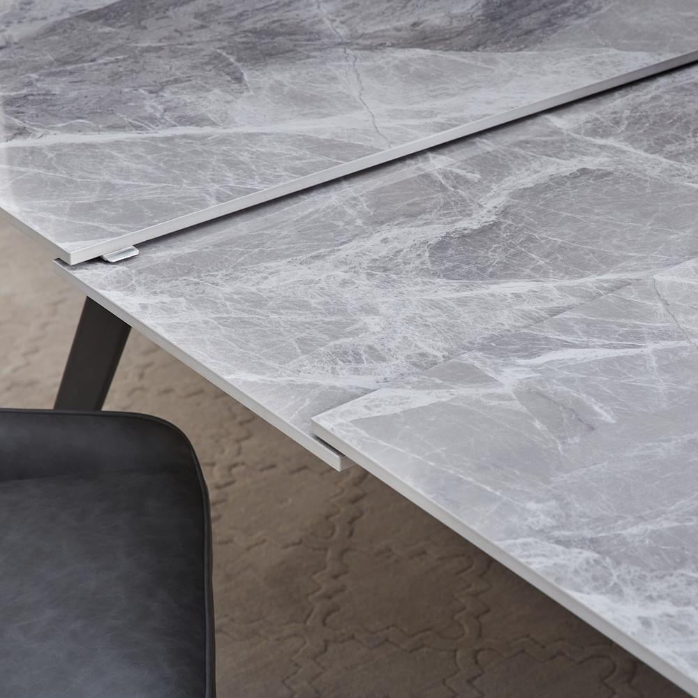 Lucia Extendable Stone Top Metal Leg Dining Table in Piedra and Black. Picture 4