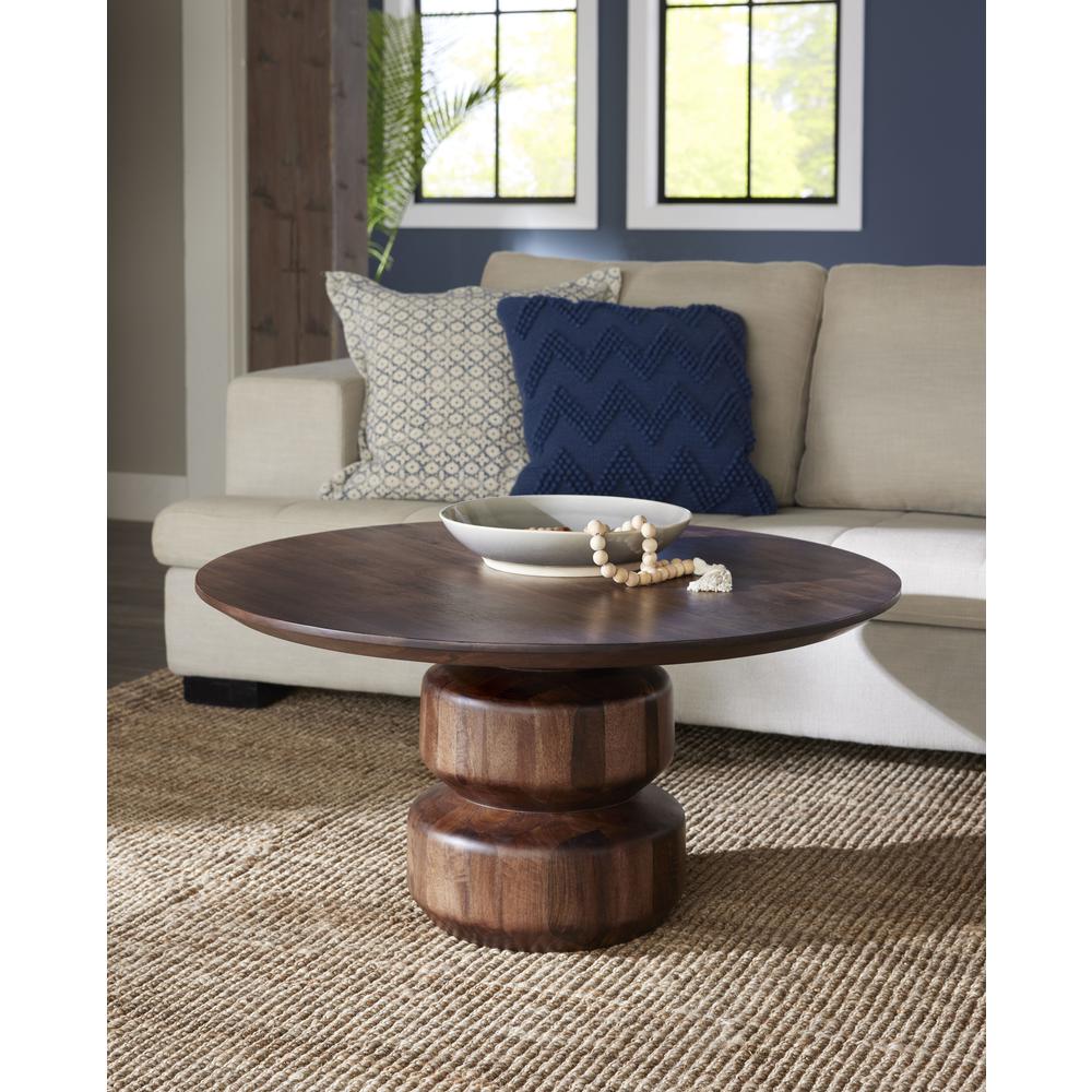 Virton Solid Wood Round Coffee Table in Smoked Brown. Picture 2