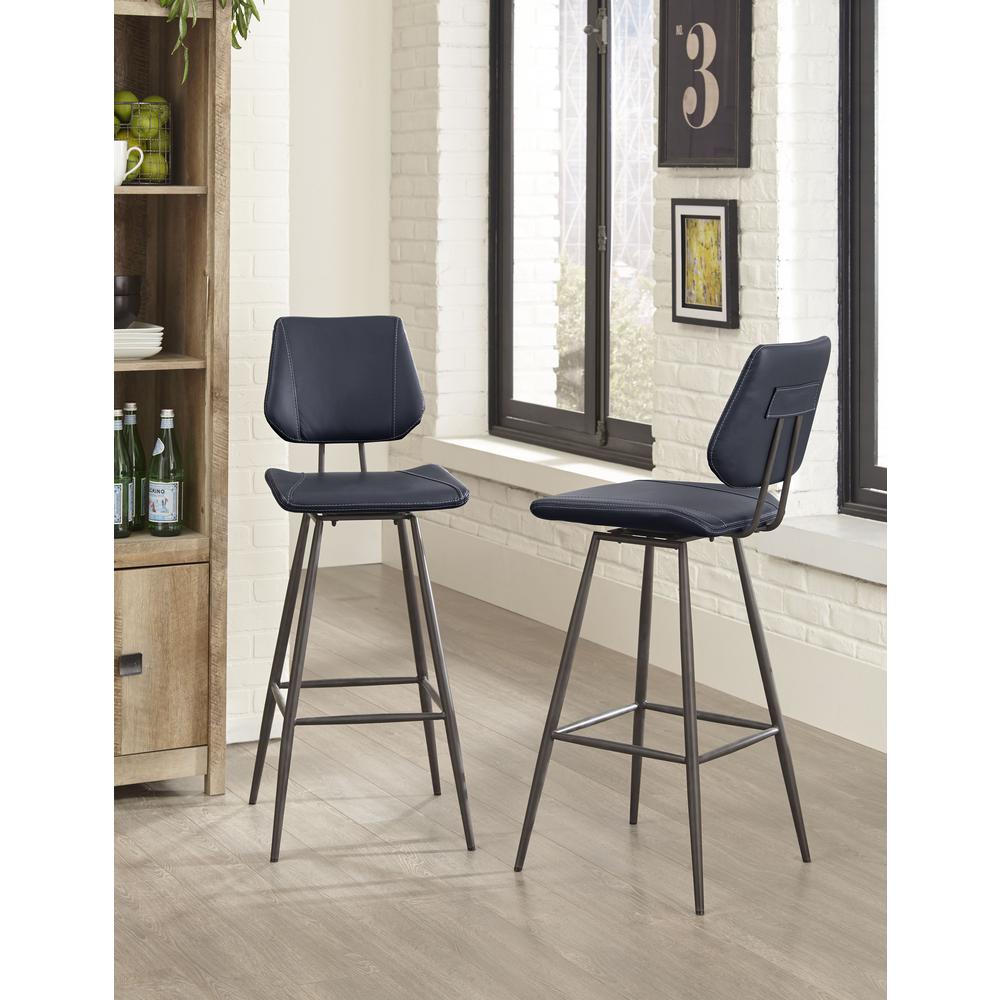 Vinson Modern Swivel Bar Stool in Cobalt, set of 2. Picture 1