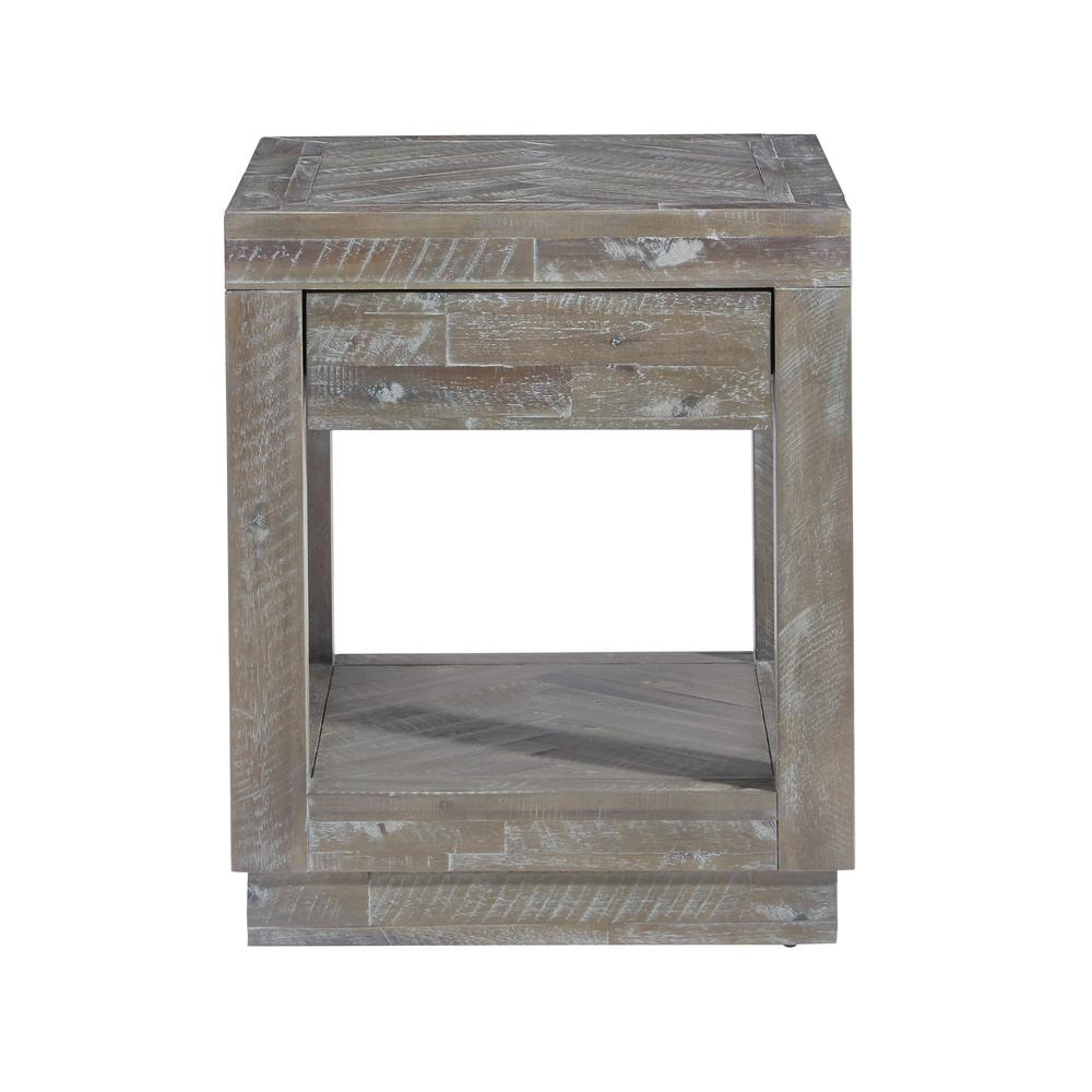 Herringbone Solid Wood One Drawer End Table in Rustic Latte. Picture 4