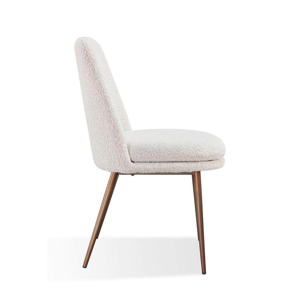 Wyatt Upholstered Dining Chair in Ricotta Boucle and Bronze Metal, set of 2. Picture 3