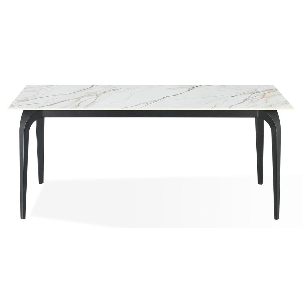 Nicoya Stone Top Rectangular Dining Table in Pumpkin Spice Stone and Black Metal. Picture 5