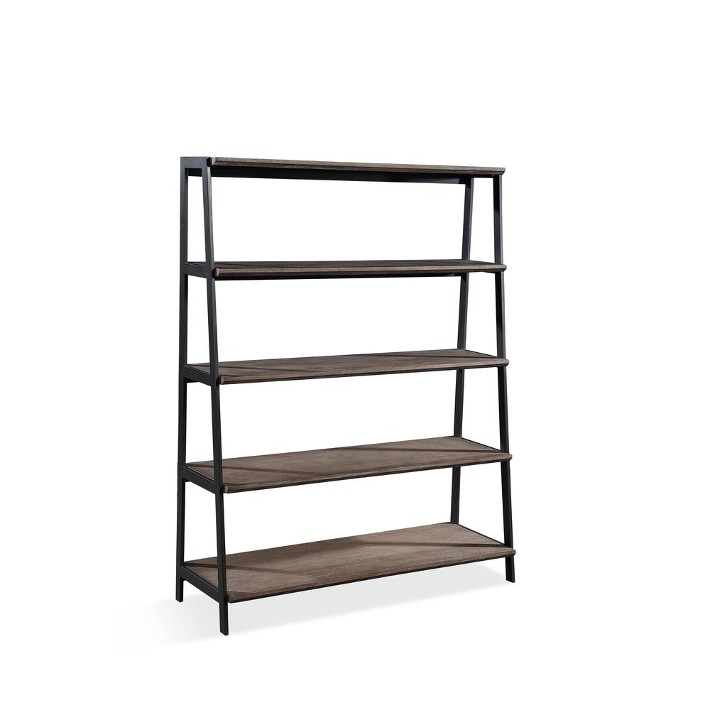 Finch Wood and Metal Etagere Bookcase in Buckwheat and Antique Bronze. Picture 1