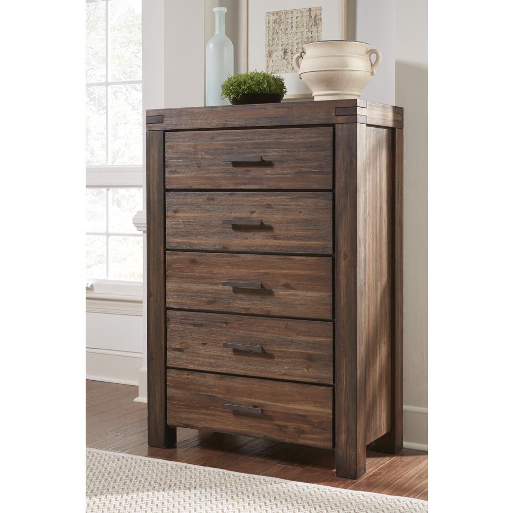 Meadow Five Drawer Solid Wood Chest in Brick Brown (2024). Picture 1