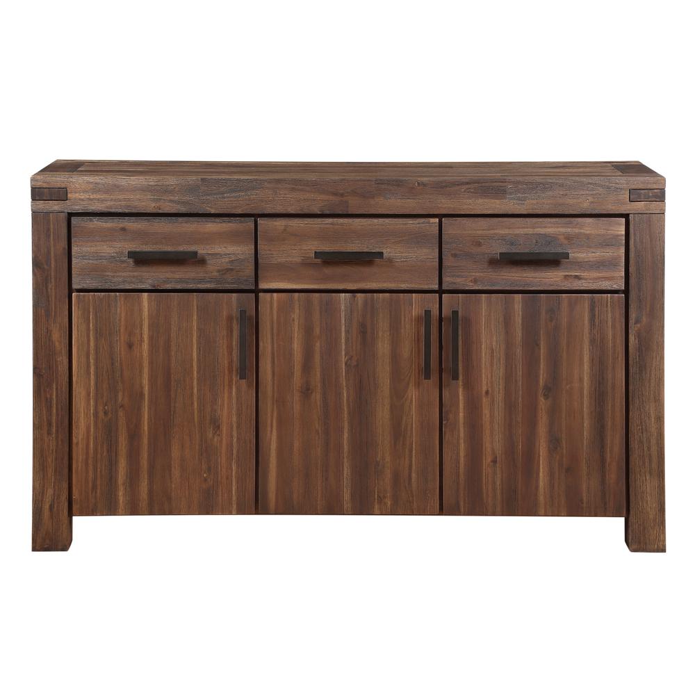 Meadow Three Drawer Three Door Solid Wood Sideboard in Brick Brown. Picture 8