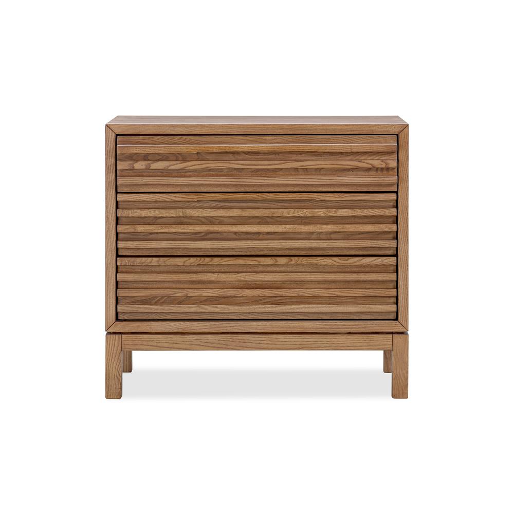 Tanner Three Drawer Ash Wood Nightstand in Roux. Picture 1