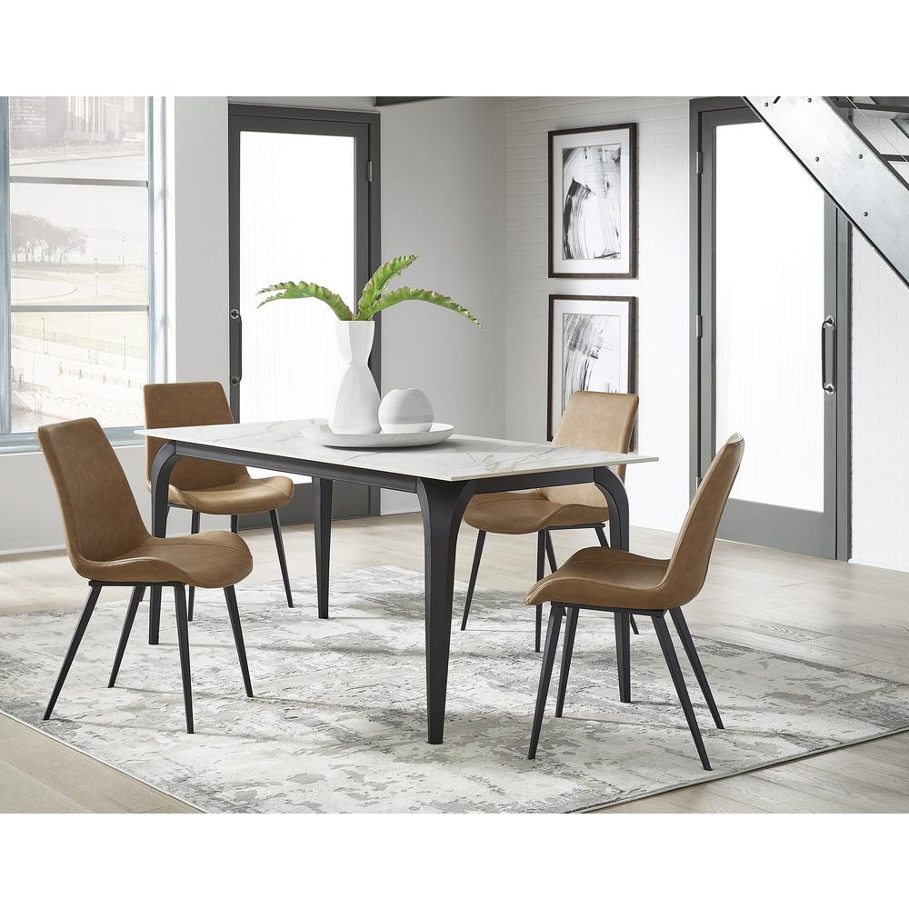 Nicoya Stone Top Rectangular Dining Table in Pumpkin Spice Stone and Black Metal. Picture 2