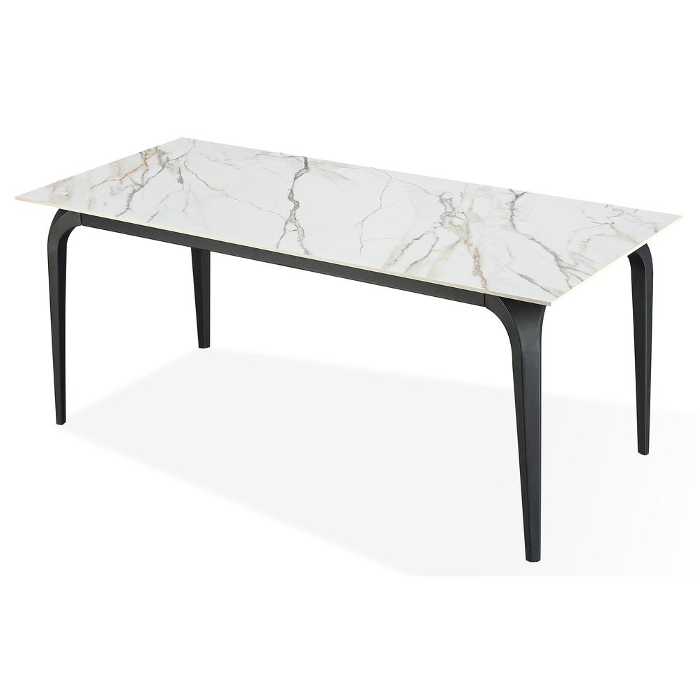 Nicoya Stone Top Rectangular Dining Table in Pumpkin Spice Stone and Black Metal. Picture 4