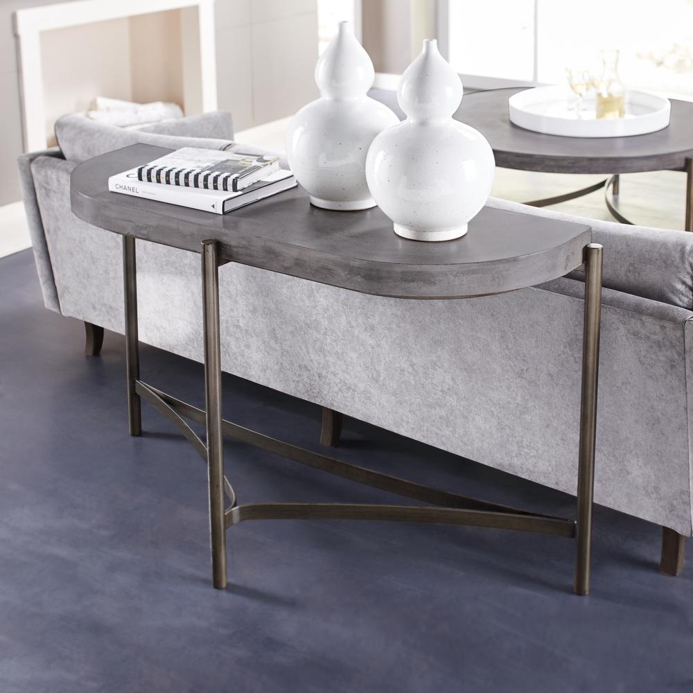 Lyon Semi-circular Natural Concrete and Metal Console Table. Picture 1