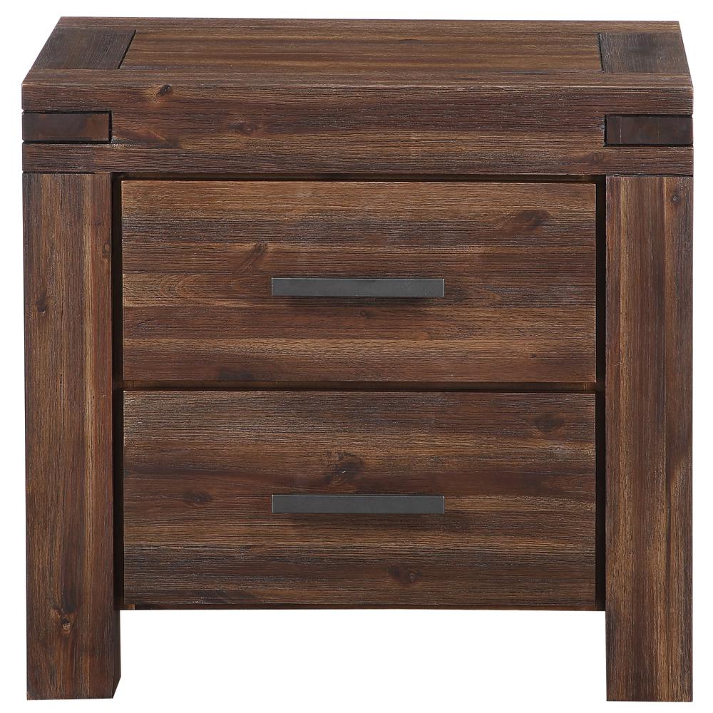Meadow Two Drawer Solid Wood Nightstand in Brick Brown. Picture 2