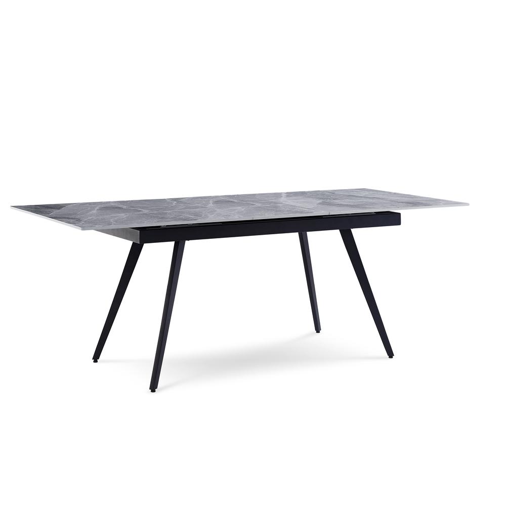 Lucia Extendable Stone Top Metal Leg Dining Table in Piedra and Black. Picture 6