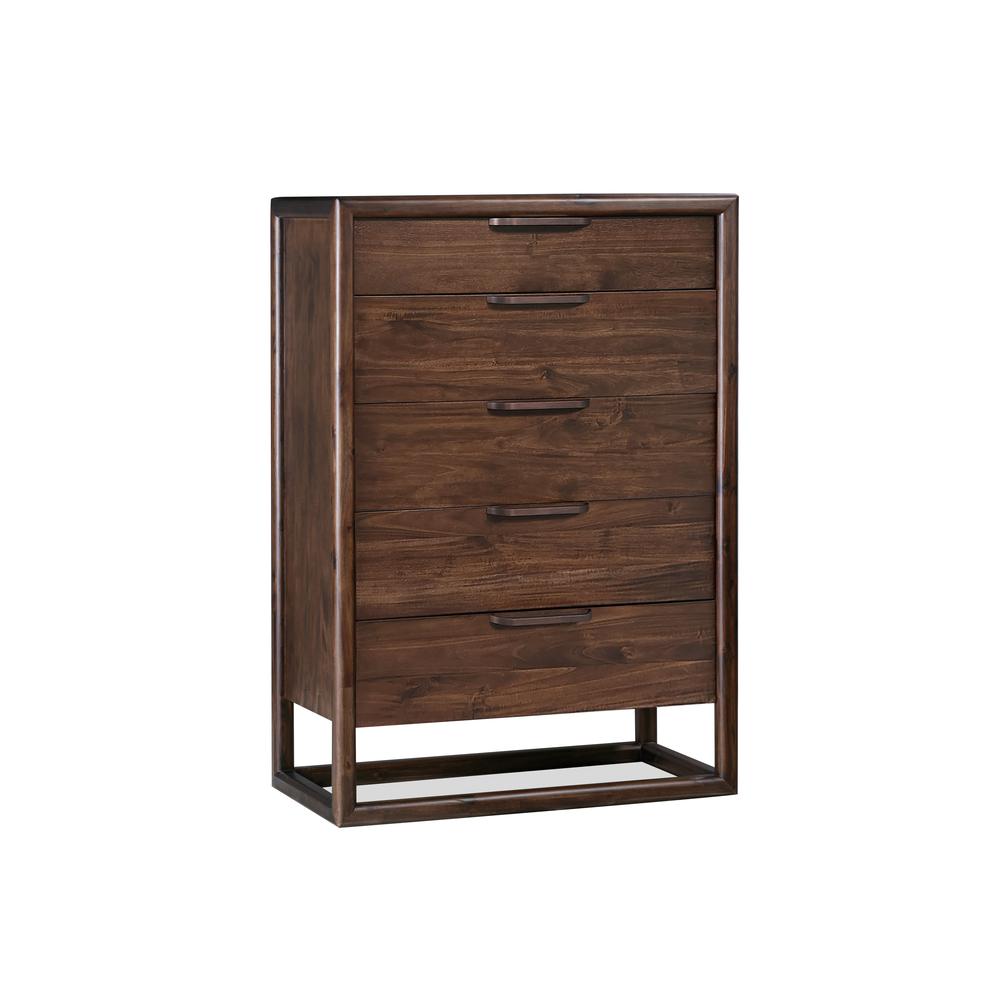 Sol Five Drawer Acacia Wood Chest in Brown Spice. Picture 2