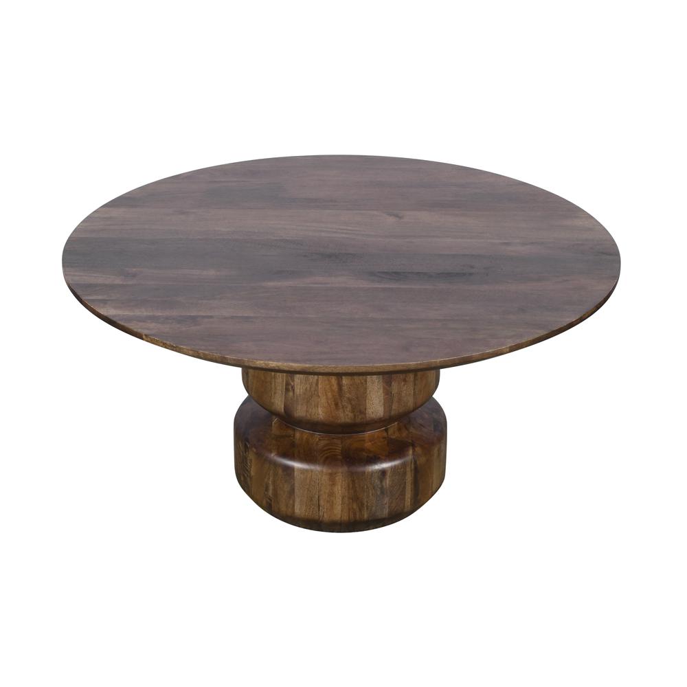 Virton Solid Wood Round Coffee Table in Smoked Brown. Picture 1