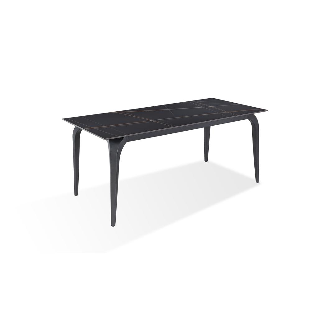 Nicoya Stone Top Rectangular Dining Table in Black Stone and Black Metal. Picture 1