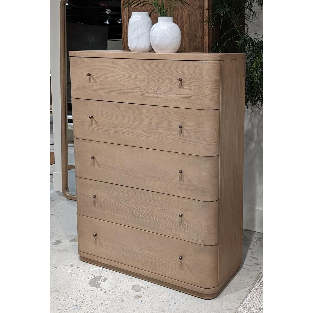 Penny Five Drawer White Oak Chest in Buff Cream. Picture 1