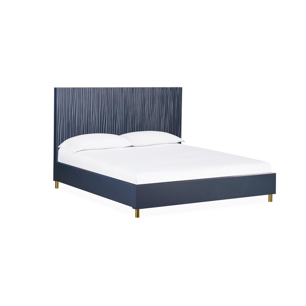 Argento Wave-Patterned Bed in Navy Blue and Burnished Brass. Picture 1