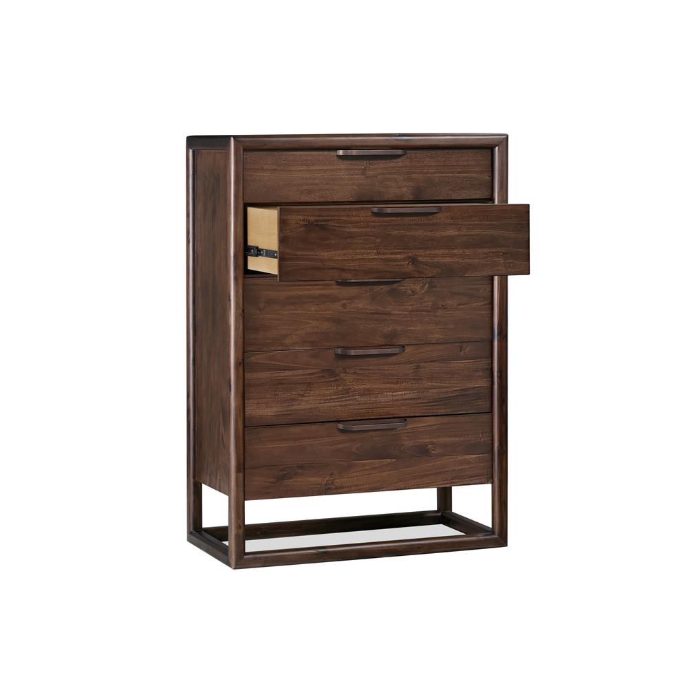Sol Five Drawer Acacia Wood Chest in Brown Spice. Picture 3