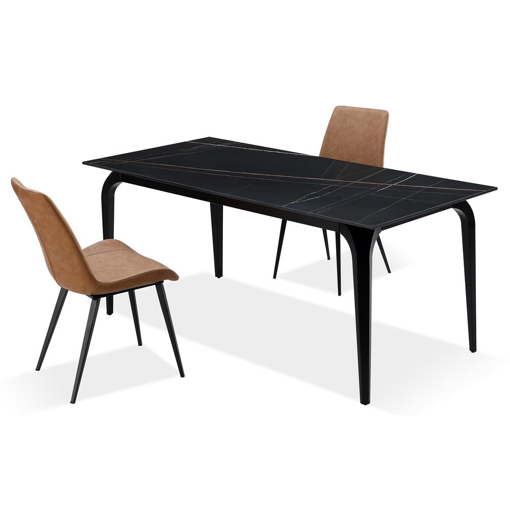 Nicoya Stone Top Rectangular Dining Table in Black Stone and Black Metal. Picture 5
