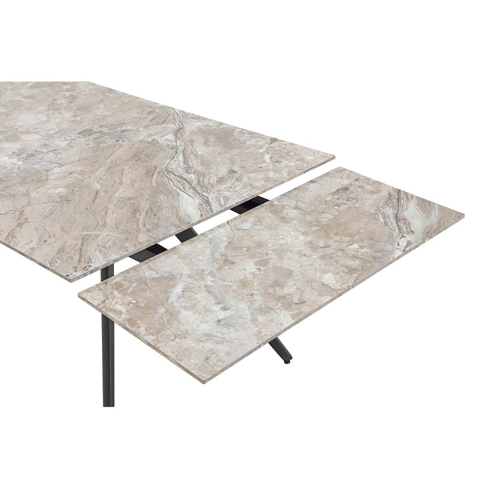 Lucia Double Extension Stone Top Metal Leg Dining Table in Rich Brown and Black. Picture 4