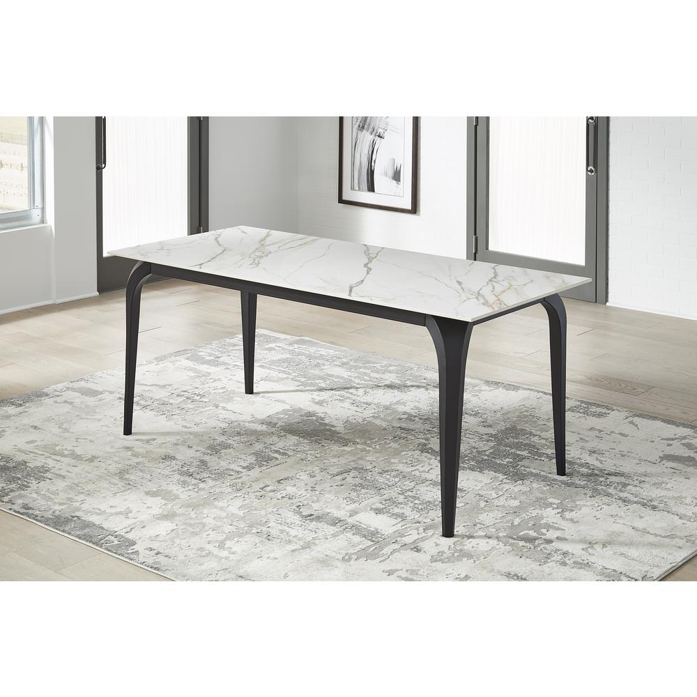 Nicoya Stone Top Rectangular Dining Table in Pumpkin Spice Stone and Black Metal. Picture 1