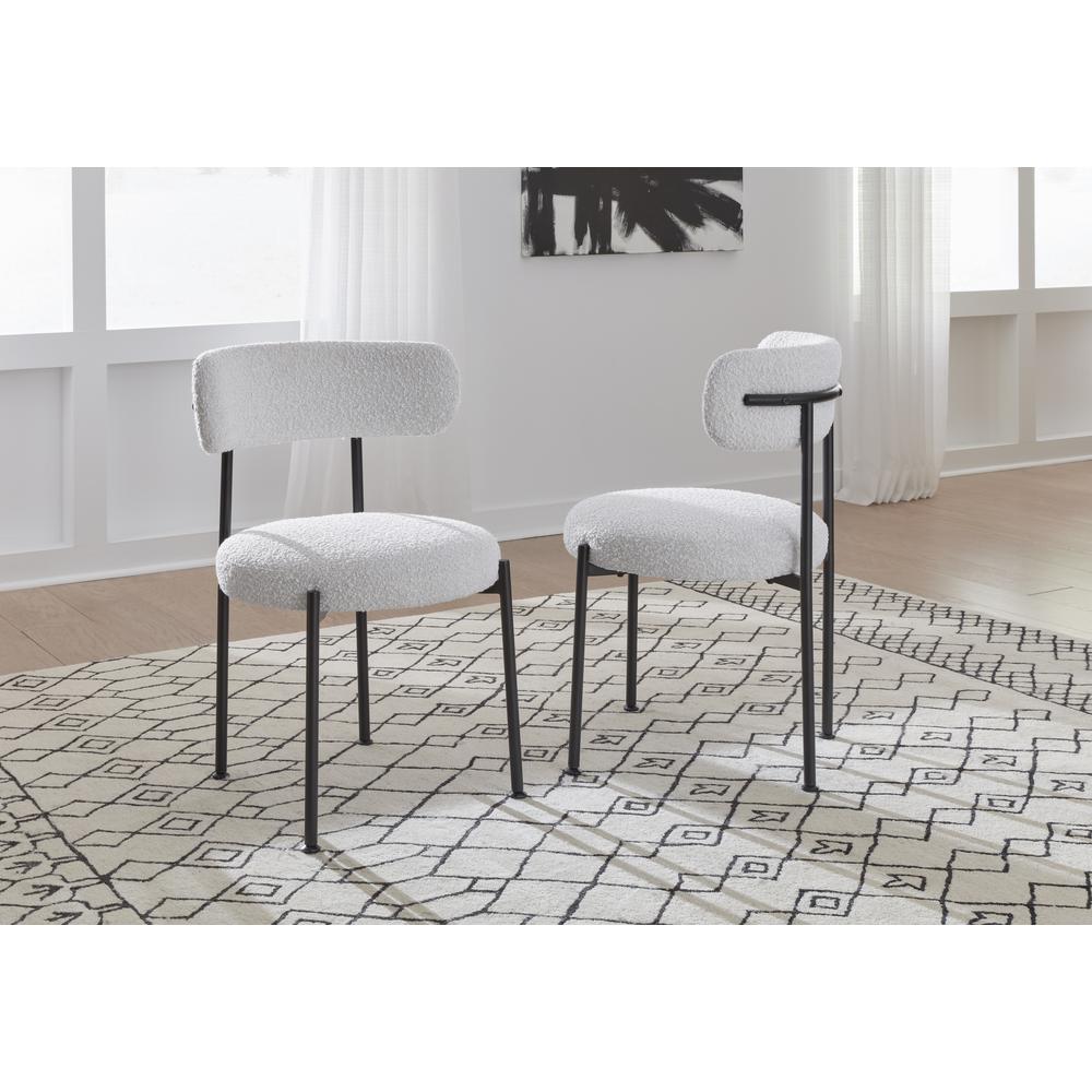 Aere Boucle Upholstered Metal Leg Dining Chair in Ivory and Black, set of 2. Picture 1