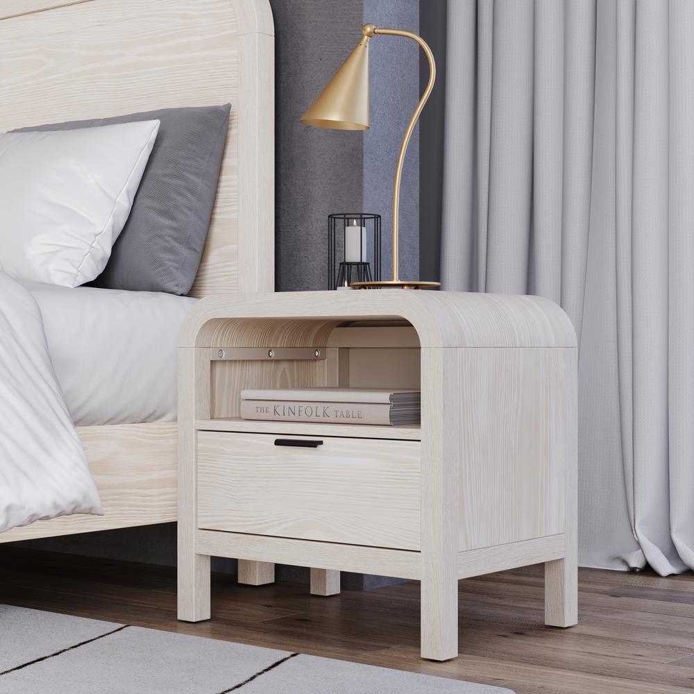 Drake One Drawer One Shelf USB-Charging Nightstand in Sugar. Picture 1