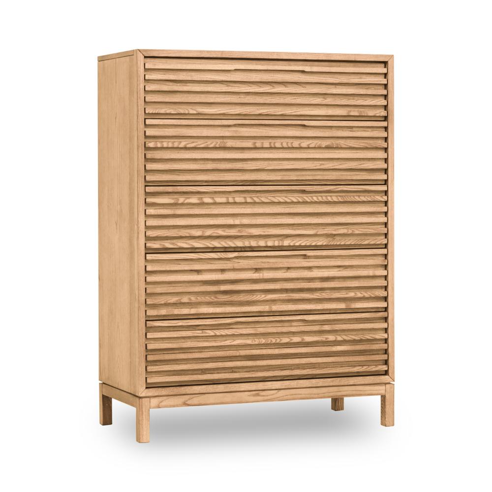 Tanner Five Drawer Ash Wood Chest in Flaxen. Picture 2