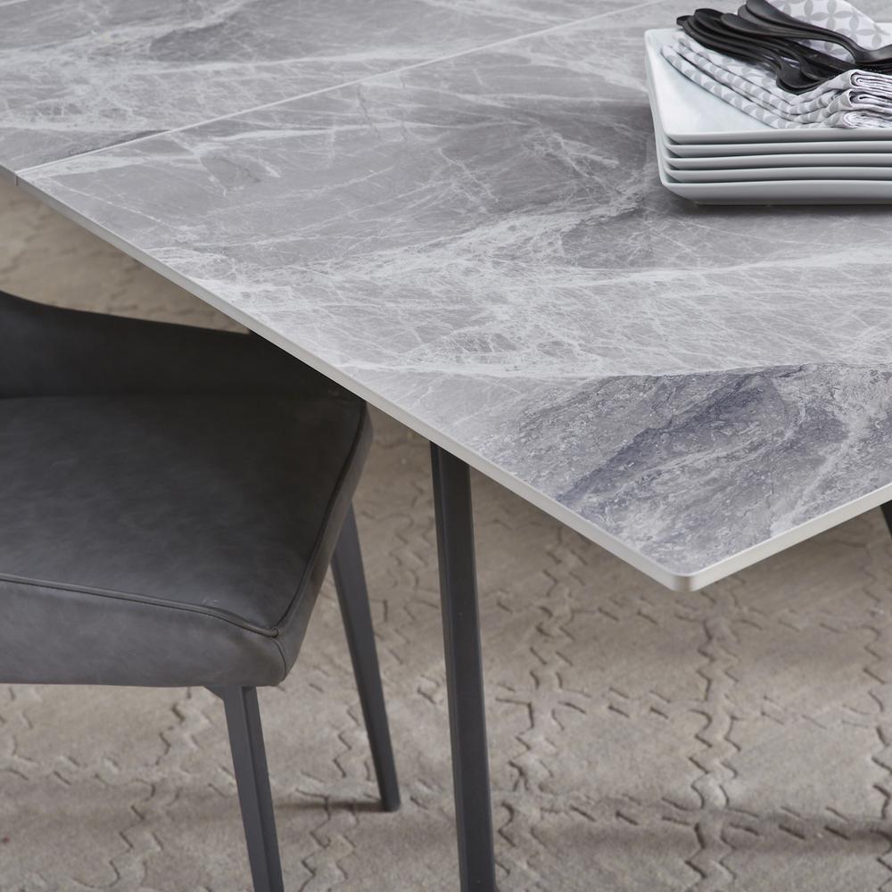 Lucia Extendable Stone Top Metal Leg Dining Table in Piedra and Black. Picture 8