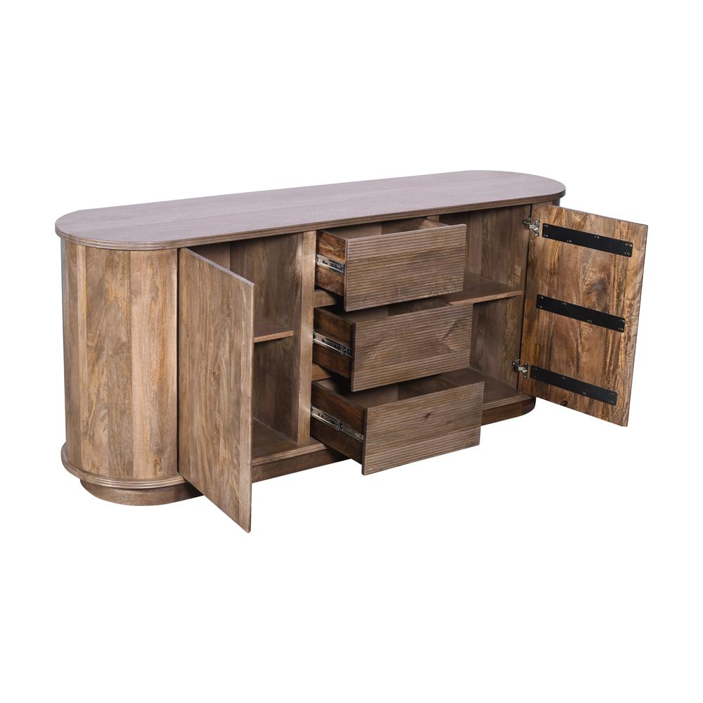 Liyana Solid Wood Three Drawer Two Door Sideboard in Natural Tan. Picture 3