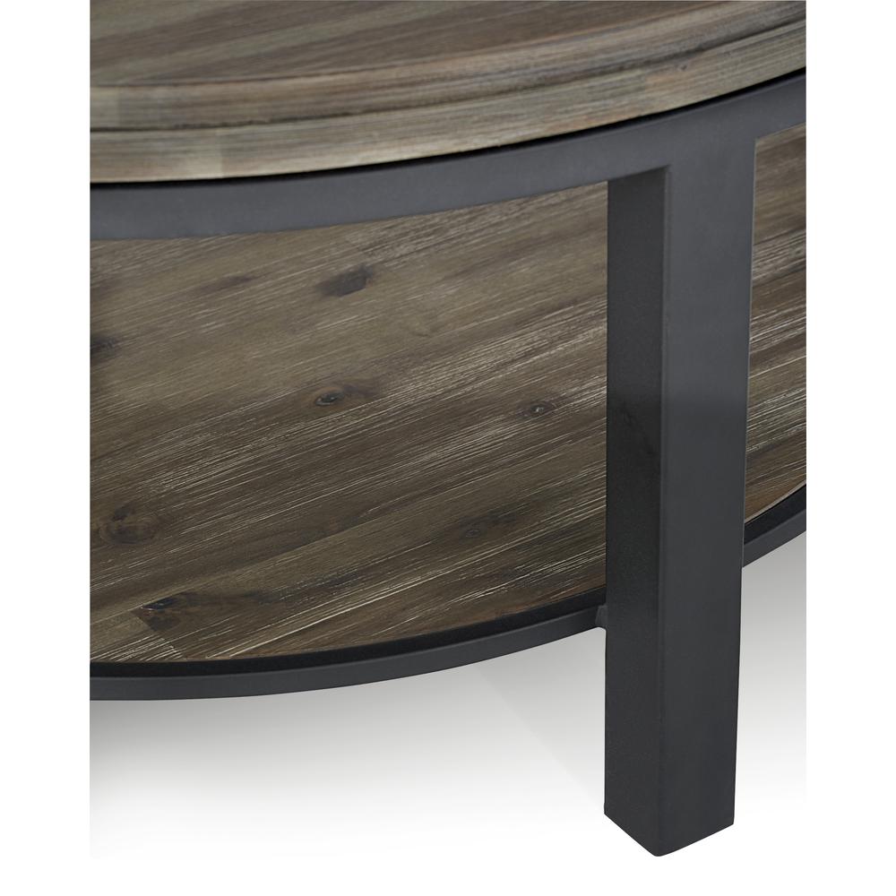 Canyon Solid Wood and Metal Round Coffee Table in Washed Grey. Picture 4