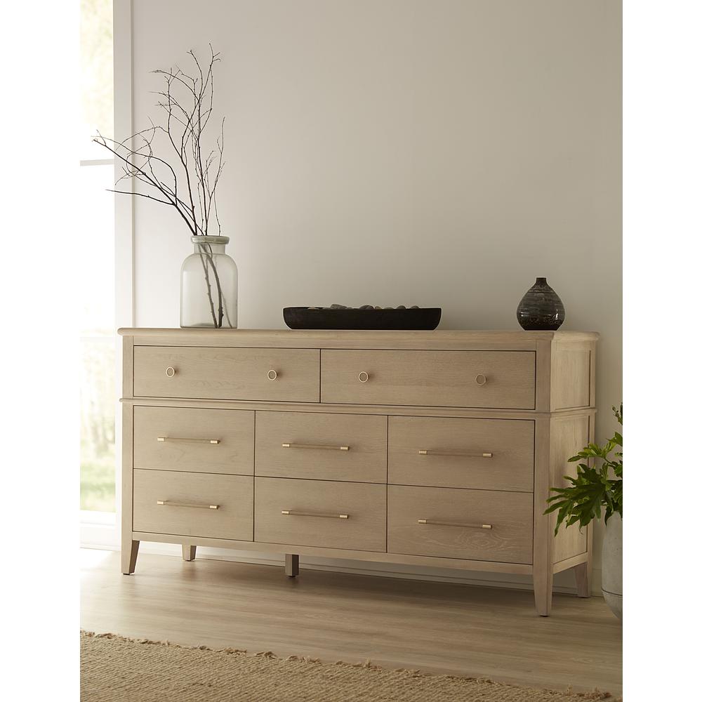 Camden Eight Drawer Oak Wood Dresser in Chai. Picture 1