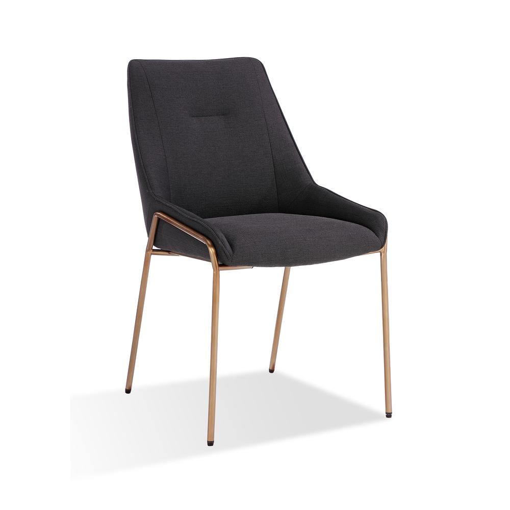 Cyrus Upholstered Dining Chair in Coal Fabric and Brushed Bronze Metal, set of 2. Picture 3