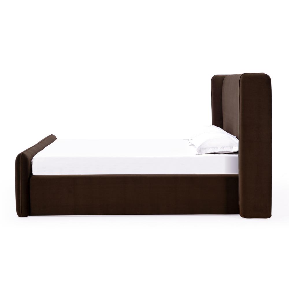 Bacall Velvet Upholstered Wingback Platform Bed in Cola. Picture 7