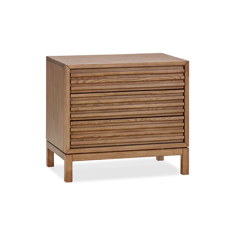 Tanner Three Drawer Ash Wood Nightstand in Roux. Picture 2