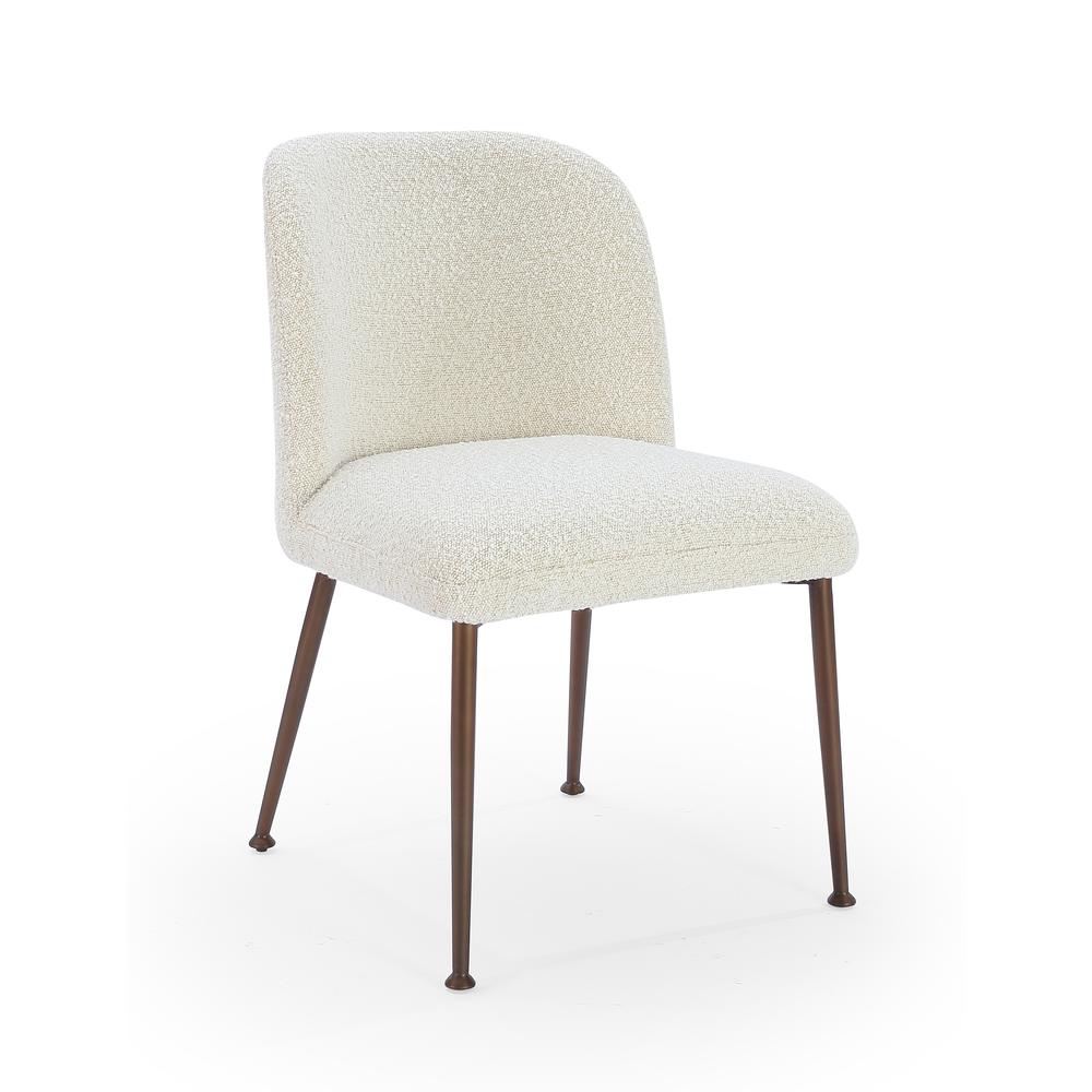 Avery Upholstered Dining Chair in Ricotta Boucle and Bronze Metal, set of 2. Picture 1