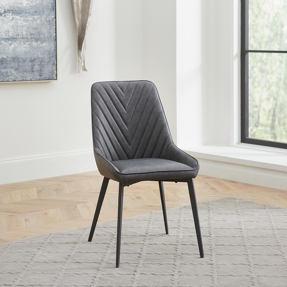 Lucia Upholstered Dining Chair in Charcoal Synthetic Leather, set of 2. Picture 4